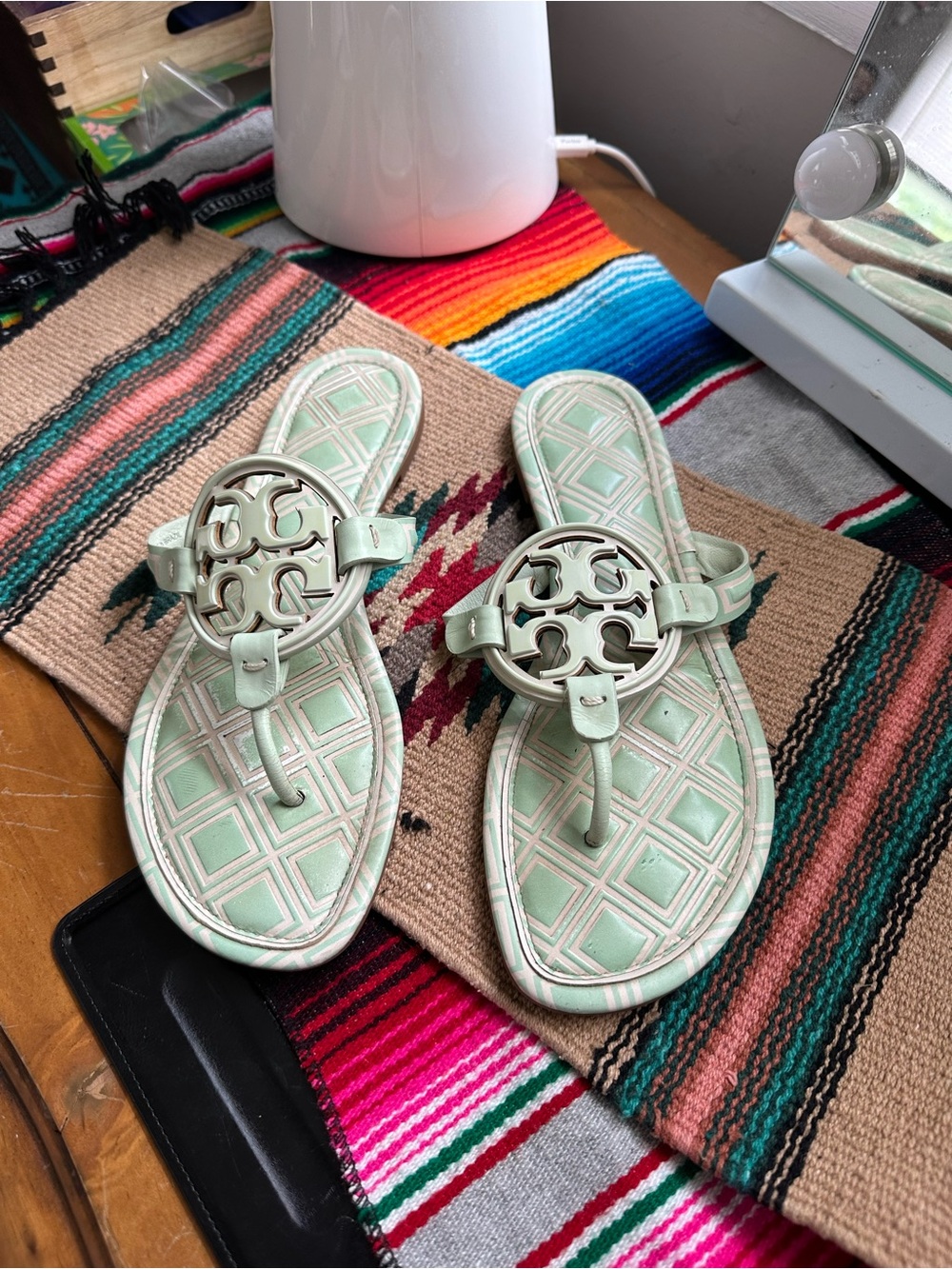 Tory Burch Mint Green Logo-Thong Sandals 9